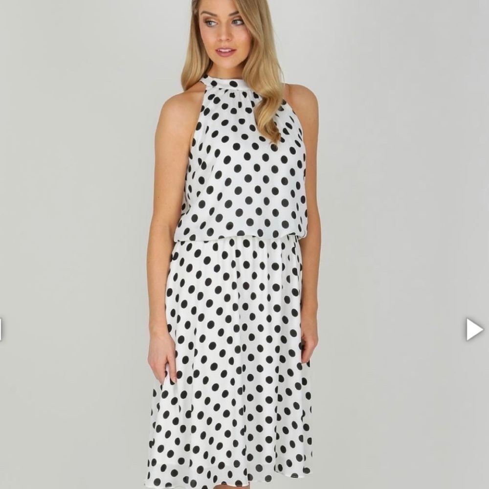 Joseph Ribkoff Polka Dot Flared Halter Dre…